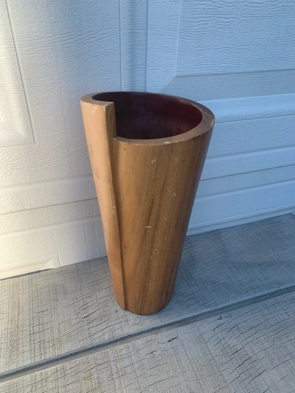 Maganda Wood Vase by Crate & Barrel 12” Mid-Century Scandinavian Decor spiraled